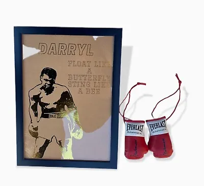 Personalised Muhammad Ali Gift Set With Mini Boxing Gloves & Framed Gold Artwork • £20.39