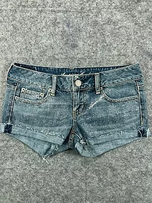 American Eagle Shorts Womens 0 Blue Jean Denim Glitter Metallic Cut Off • $12.99