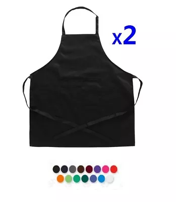 2x Plain Apron Bib Washable Pocket Butcher Waiter Chef Kitchen Cooking Craft AU • $7.95