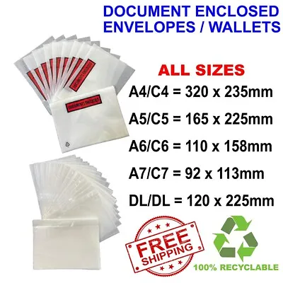 £0.99 • Buy Document Enclosed Envelopes Wallets Self Adhesive A7 A6 A5 A4 Dl Printed & Plain