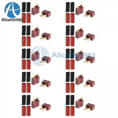 10 Pairs Ultra T-Plug Connectors Deans Style Male Female +Shrink Tube Red Black • $2.61