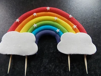 Edible Rainbow With Stars And Clouds Fondant Cake Topper • £6