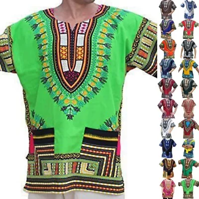 Men Summer Tops Short Sleeve Dashiki T-Shirt Mens Crew Neck Beach Casual • £13.99