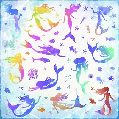 Colorful Mermaid Wall Decals Mermaid Wall Stickers DIY Ocean Starfish Shell F... • $23.88