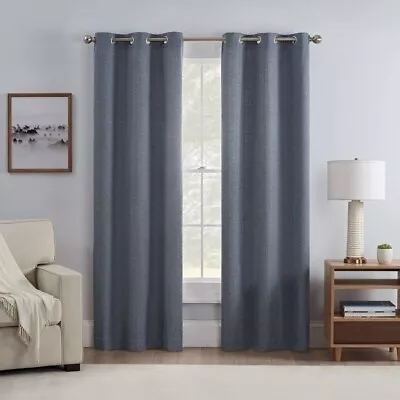 Eclipse Carter Denim Grommet Set Of 2 Curtain Panels 37in X 95in Fleece Lined • $27.95