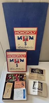 Vintage 1936 Monopoly Board Game Blue Box Parker Brothers Wood Pieces • $149.99