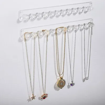 12 Hooks Transparent Jewerly Storage Rack Necklace Holder Wall Mounted Display • £8.39