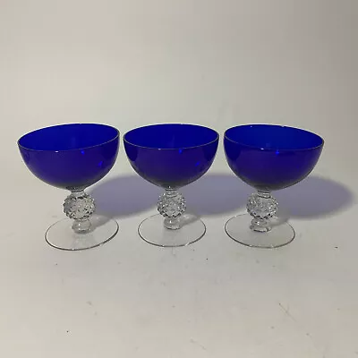 3 Of MORGANTOWN Golf Ball Sherbet Glass Cobalt Ritz Blue Stemware 4  • $29.95