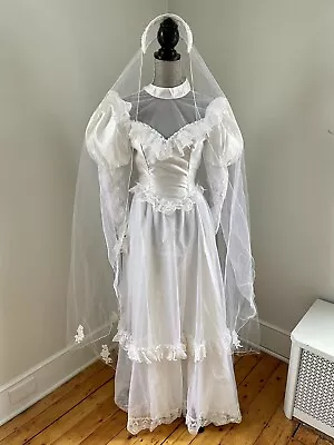 Vintage Bridalallure Alfred Angelo Wedding Dress And Veil 1980s XS • $205.58