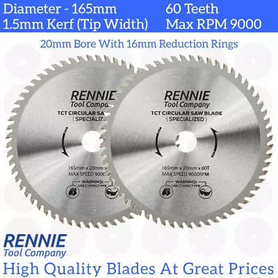 2 Off 165mm X 60T TCT Cordless Circular Wood Saw Blade For Bosch Makita Dewalt • £17.99