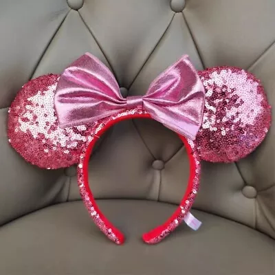 NEW Disney Parks Pink Minnie Mouse Bow Sequins Headband Ears • $12.88