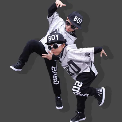£9.99 • Buy Street Dance Wear Costume Boys Girls Performance Sequins Modern Kids Hip Hop