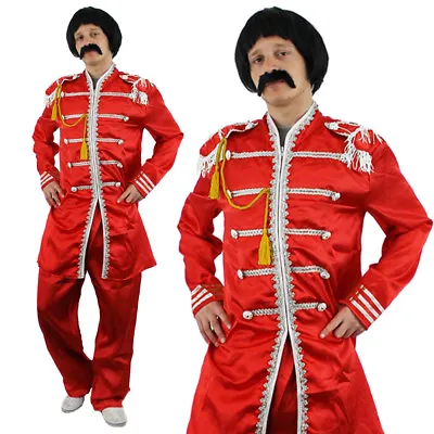 Red Sergeant Pepper Mens Costume 1960s English Boy Rock Band Outfit Fancy Dress • £25.99