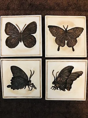 Set Of 4 Marble Engraved Butterfly Coasters • $16