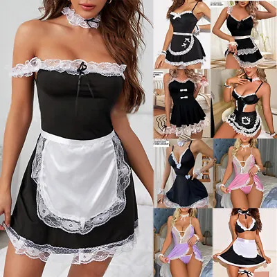 Sexy Women Bandeau Maid Cosplay Costume Uniform Lace Lingerie Fancy Dress Outfit • £8.79