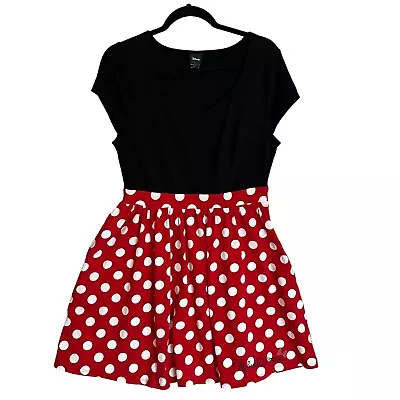 Women’s Large Disney Minnie Mouse Red White Polka Dot Black Dress • $23.95