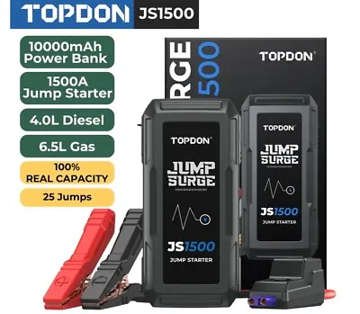 TOPDON Portable JS1500 12V Battery Booster Pack Charger Power Jump Starter Box • £59.99