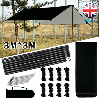 3mx3m Tent Tarp Hammock Rain Sun Shade Shelter Waterproof Camping Picnic Pad Mat • £9.99