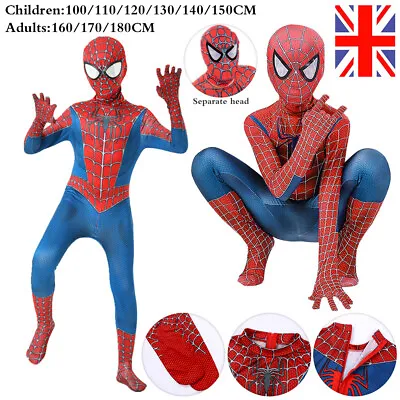 Raimi Spiderman Tights Adult Mens Kids Cosplay Costume Suit Fancy Dress Party UK • £13.36
