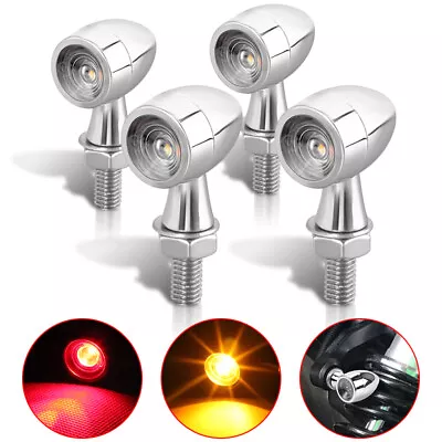 4x Mini Motorcycle LED Bullet Turn Signal Blinker Brake Light Indicator Chrome • $25.95