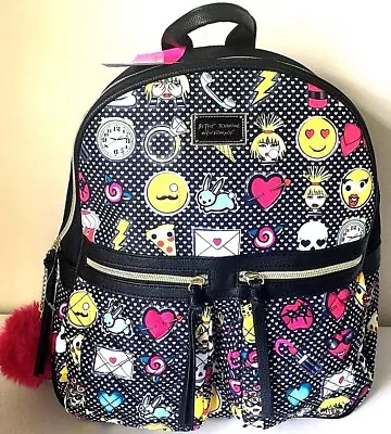 Betsey Johnson Emoji Backpack Travel  School Bag Multi Emoticon Smiley Icon • $79.95