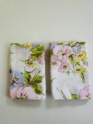 Peqout VINTAGE  Percale Sheet (2) Pillowcases Flower Purple Pink Yellow • $14.99