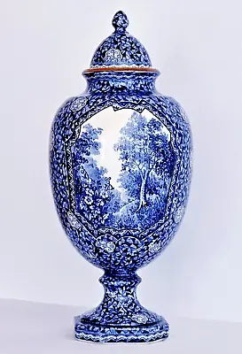 Antique LIDDED VASE ON  FOOT FLAMAND DECOR - VILLEROY & BOCH MEHLEM BONN • $195