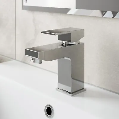 £29.97 • Buy Modern Bathroom Square Mono Basin Sink Mixer Tap Lever Handle Chrome Cloakroom