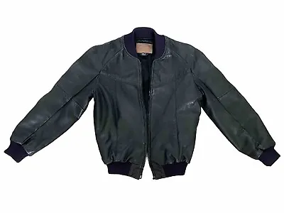 Vintage Mens Olde Hide House Black Worn Leather Flight Bomber Jacket S - M (14) • $10