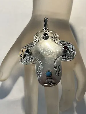 Vintage Sterling Silver Mexican Southwestern Cross Large Pendant • $88.20