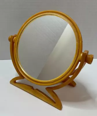 Vintage Peach Bakelite/Celluloid Standing Vanity Dresser Mirror 2-sided • $6.99