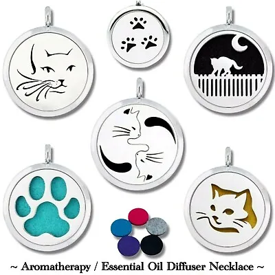 £5.89 • Buy Cat Dog Aromatherapy Necklace Silver Locket Stress Anxiety Pendant Oil Diffuser