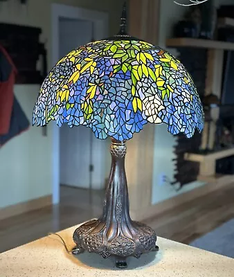 32 “H Vintage Style Stained Glass Wisteria Floral Table Lamp 3 Lights • $999.99