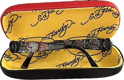 Ed Hardy Vintage Tattoo Unisex Eyeglass Frame EHO718 51015 135 Black Crystal • $175