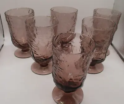 Vintage Morgantown Seneca Amethyst Crinkle Footed Glasses - 5.5in Set Of 6 • $34