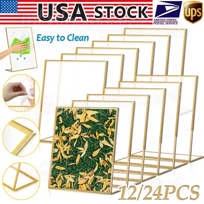 12Pack 4x6 Acrylic Sign Holder Gold Frames Clear Slant Back Stand Menu Display • $18.57