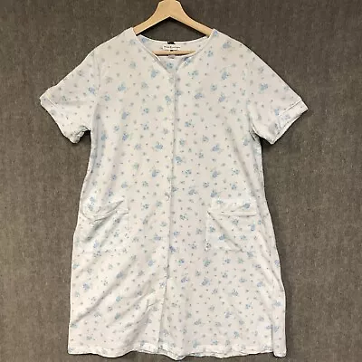 Miss Elaine Robe Womens Medium Blue Full Snap Pockets Floral Short Sleeve • $11.69