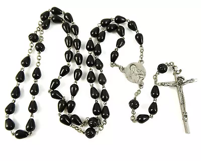 Vintage Catholic Black Rosary Lasserre Scapular Medal Sacred Heart Lady Carmel • $27.50