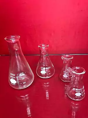 Kimax OTHER GLASS LABORATORY GLASSWARE SET OF 4 FLASKS • $75
