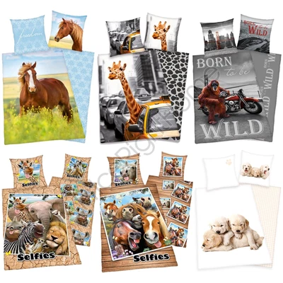 £23.99 • Buy Animal Bedding 100% Cotton Duvet Covers - Funny Horses Puppies Kittens Lion