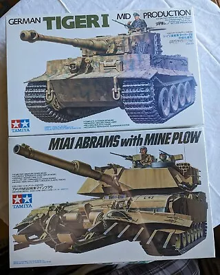 Tamiya M1A1 Abrams W/ Mine Plow & Tiger 1 Mid Prod. Model Tank Kits New 1/35 • $80