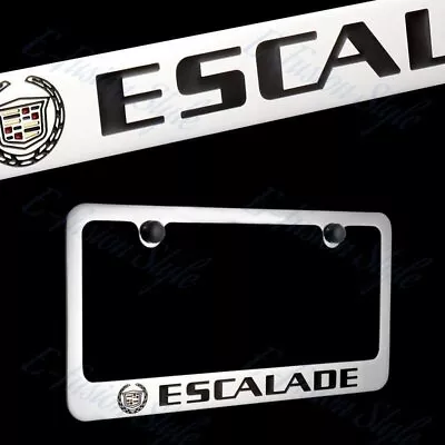 Cadillac ESCALADE Chrome Brass Metal License Plate Frame W/ Black Caps AUTHENTIC • $29.95