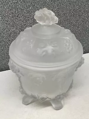 Vintage Portieux Vallerysthal France Frosted Glass Candy Dish W/ Lid • $24.99