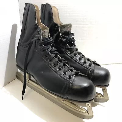 Vintage Hugger Silver Arrow Hockey Ice Skates Size 11 Black Leather Canada • $42.50