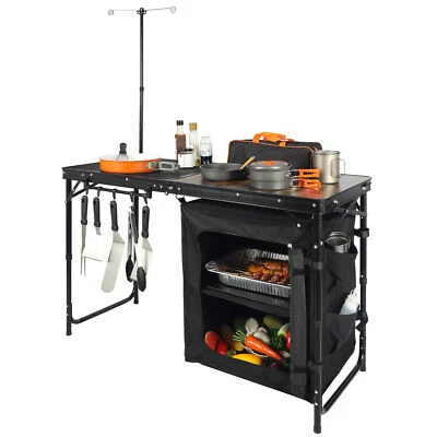 $89.99 • Buy Outdoor Kitchen Table Foldable Grilling Stand Picnic Table With Shelf Storage