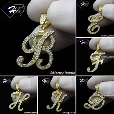 925 Sterling Silver Icy Bling Cz Gold Plated 26 Initial Letters Pendant*gp175 • $22.99