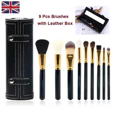 Professional Makeup Brushes Set (9 Pcs) MAC Leather Cylinder Box With Mirror UK • £29.82