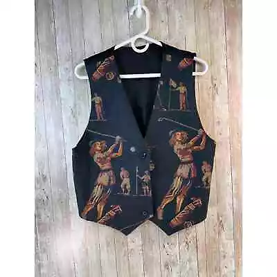 Vintage Tapestry Golf Vest Women's SizeMedium Black Rust Gold V Neck USA 90s • $49.95