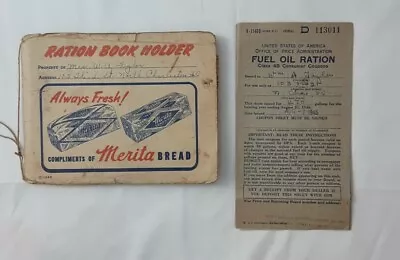 Vtg 1943 MERITA BREAD WWII RATIONBOOK HOLDER W/ RATION BOOKS CALENDAR Used @10A • $12