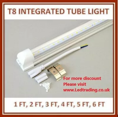 T8 LED Integrated Tube-Batten Tube Light 1ft2ft3ft4ft complete Light Fitting • £2.99